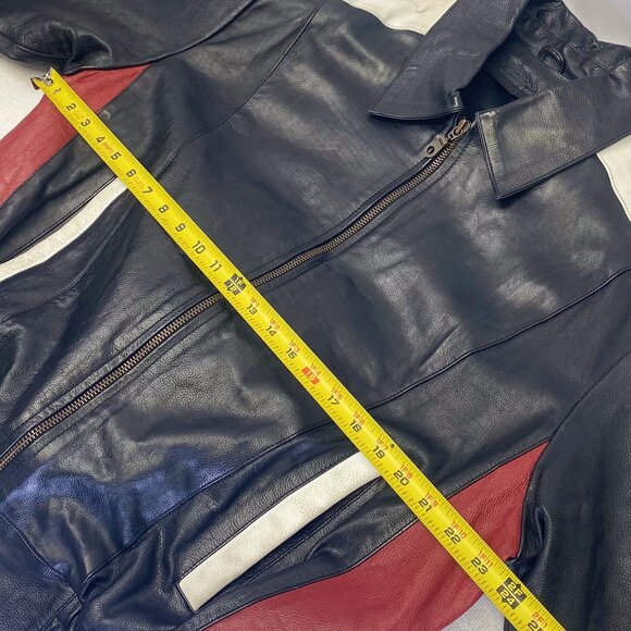 Vintage Leather USA Flag Bomber Jacket Leather King Biker Coat - Picture 10 of 14